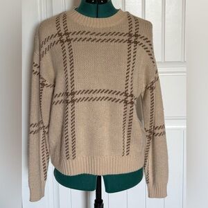 Cozy Beige Plaid Knit Sweater